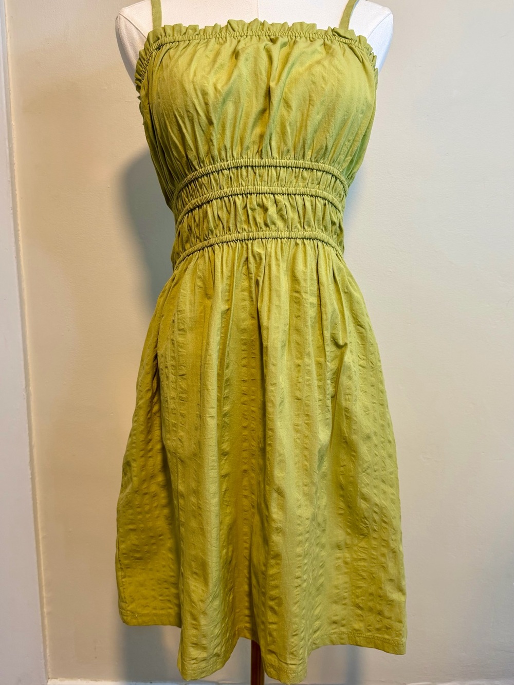 Lime Green Smocked Spaghetti-Strap Mini Dress